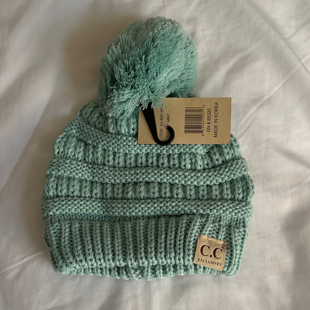 C.C Kids Light Green Pom Pom Hat